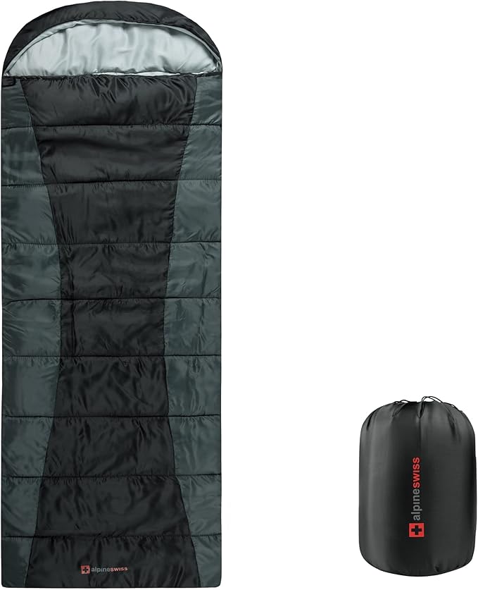 Alpine Swiss 0°C (32°F) Sleeping Bag Lightweight Waterproof with Compression Sack Adults All Seasons Camping Hiking Backpa...