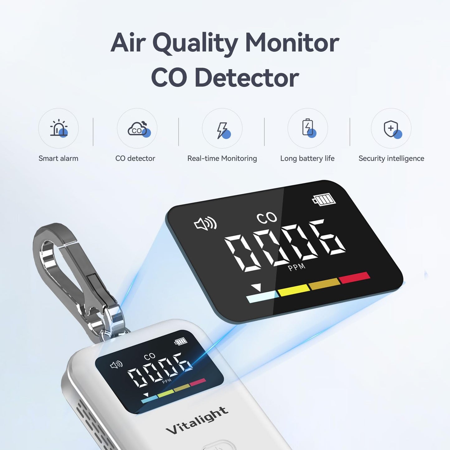 Carbon Monoxide Detector,Mini CO Detector for Travel, Air Quality Monitor,Stylish and Lightweight CO Monitor for Home Indoor/Outdoor