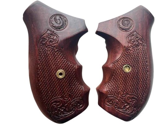 New! Grips Compatible with Ruger, SP 101 Checker & Flower Engraved Padauk Wood