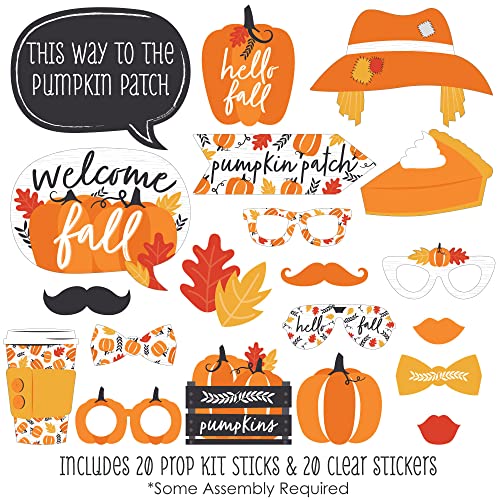 Big Dot of Happiness Fall Pumpkin Photo Booth Props - Thanksgiving Pumpkin Patch Photo Props and Decorations - 20 Count