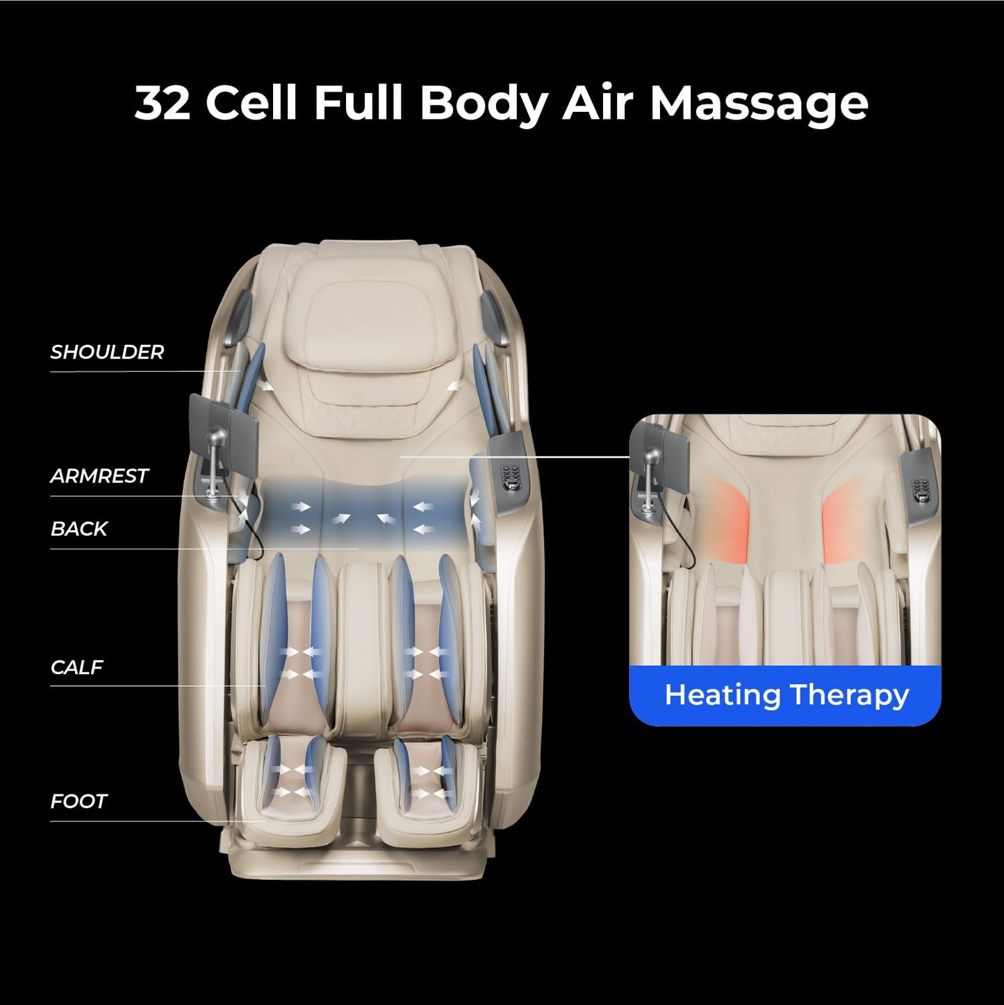 Osaki 4D Achilles l 360 Rotating Footrest l Full Body Massage Chair l Zero Gravity l 360 Kenading Calfrest l Lumbar Heating l Touchscreen Controller l Auto Body Scan l Bluetooth Speaker (Taupe)