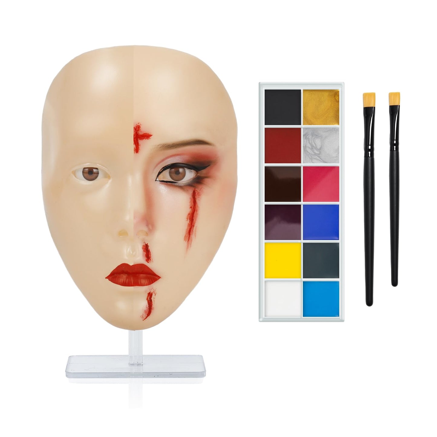 Makeup Practice Face,Makeup Practice Face Board with 1 PC Face Painting and 2Pcs Makeup Brushes for Face Painting/ Stage/Hallowe
