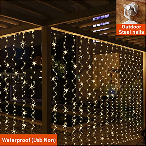 ZSJWL 300 LED Curtain Fairy Lights with Remote, 8 Modes 9.8 × 9.8 Ft Curtain String Light USB Plug in, Twinkle Silver Wire...