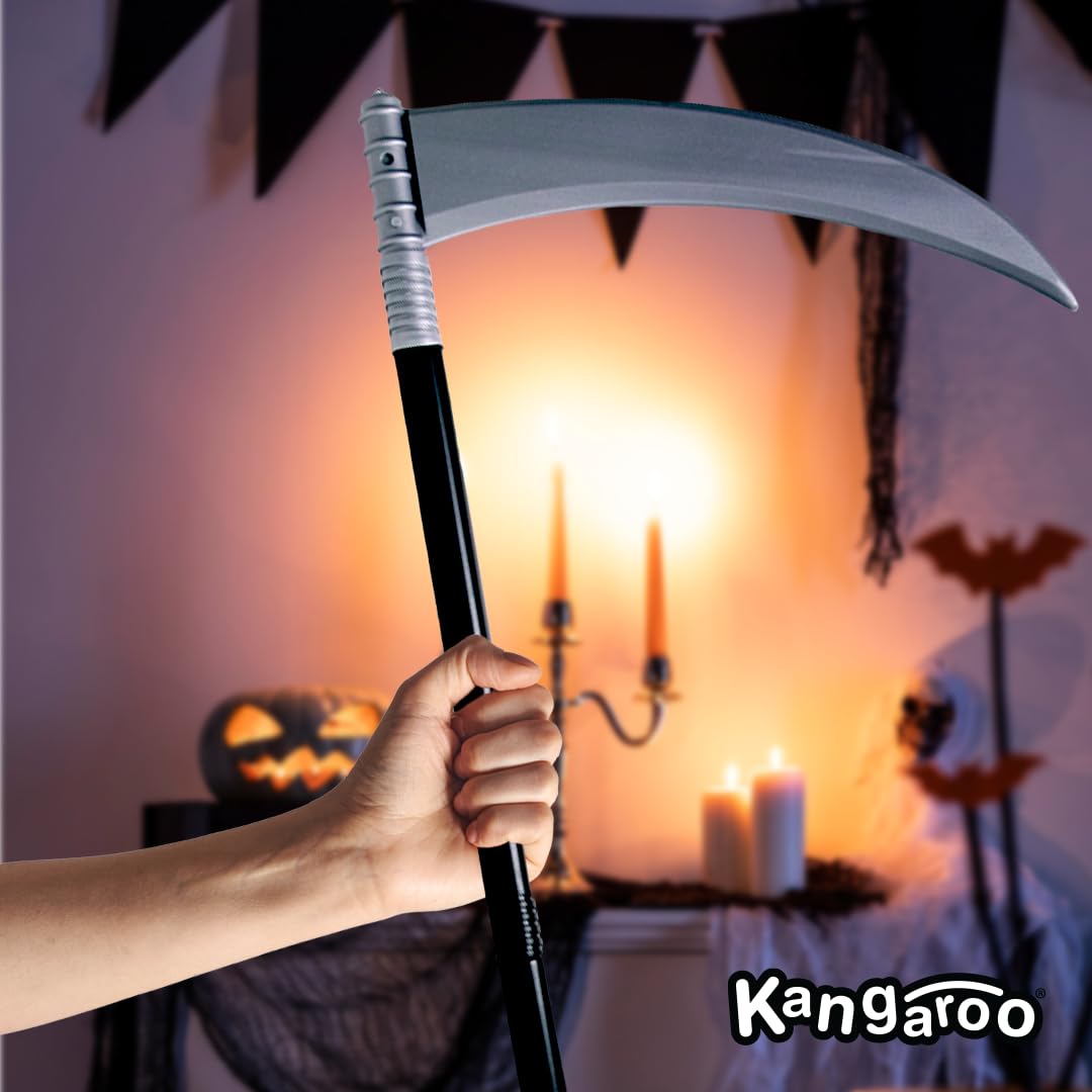 Kangaroo Grim Reaper Scythe Weapon – Prop for Halloween Parties – 40-inch Long Sickle for Kids and Adults – Halloween Weapons Grim Reaper Costume Scythe Prop – Plastic Scythe Toy