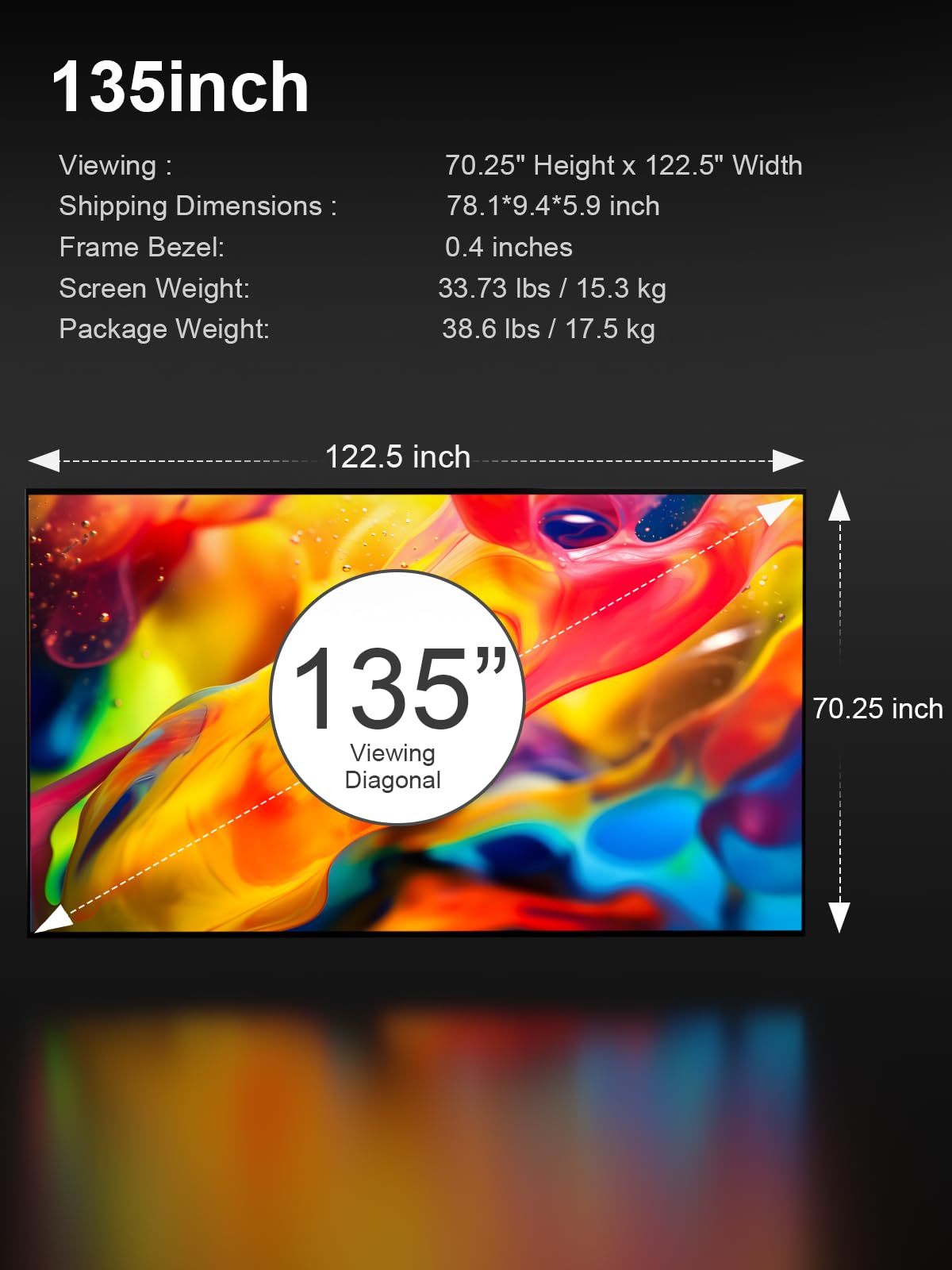 AWOL VISION 135-inch Projector Screen Fixed Frame, 1.3 dB Peak Gain, The Perfect Combo with LTV-2500, 80% Picture Quality Improved, 4K / 8K Ultra HD, Active 3D Wall Mount Projector Screen, MW-135