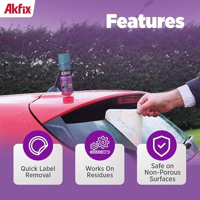 Akfix A104 Sticker Remover Spray - Cleaning Labels on Wood, Glass & Plastic - Safe Decal Remover for Tape, Residue, Gum and Stain Marker, Glue Eraser with Citrus Oil Spray | 6.7 Oz. 2 Pack