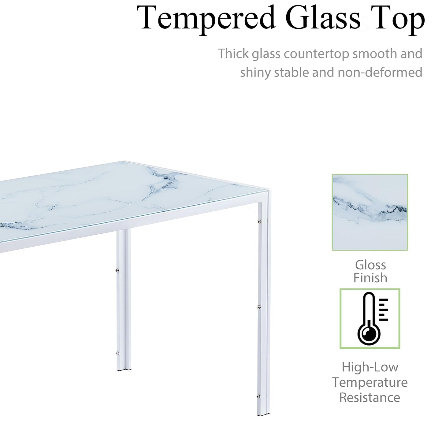 PEITAIKO 5 Pieces Glass Dining Table with Chairs Set for 4,Tempered Glass Table and PU Chairs Set Contemporary White Dining Room Set for Home Kitchen/Apartment and Restaurant