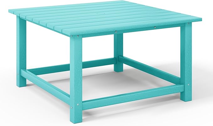 Costaelm Patio Conversation Set, 5 Piece Balcony Furniture, Small Patio Firepit Furniture Outdoor Adirondack Square Coffee Table and Chair for Backyard Lawn Porch Pool Garden, Turquoise