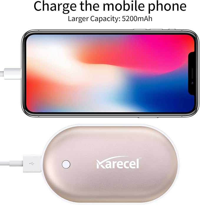 Karecel Rechargeable Hand Warmer, 5200mAh Double-Sided Instant Heating Electric Hand Warmer Power Bank, Up to 11Hrs, USB Portable Handwarmer Pocket Heater, Tech Gifts for Men Women, Winter Essentials