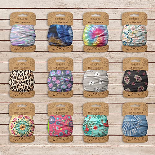 Karma Grey Poppies Headband for Women - Medium - Fabric Headband and Stretchy Hair Scarf - Multicolor
