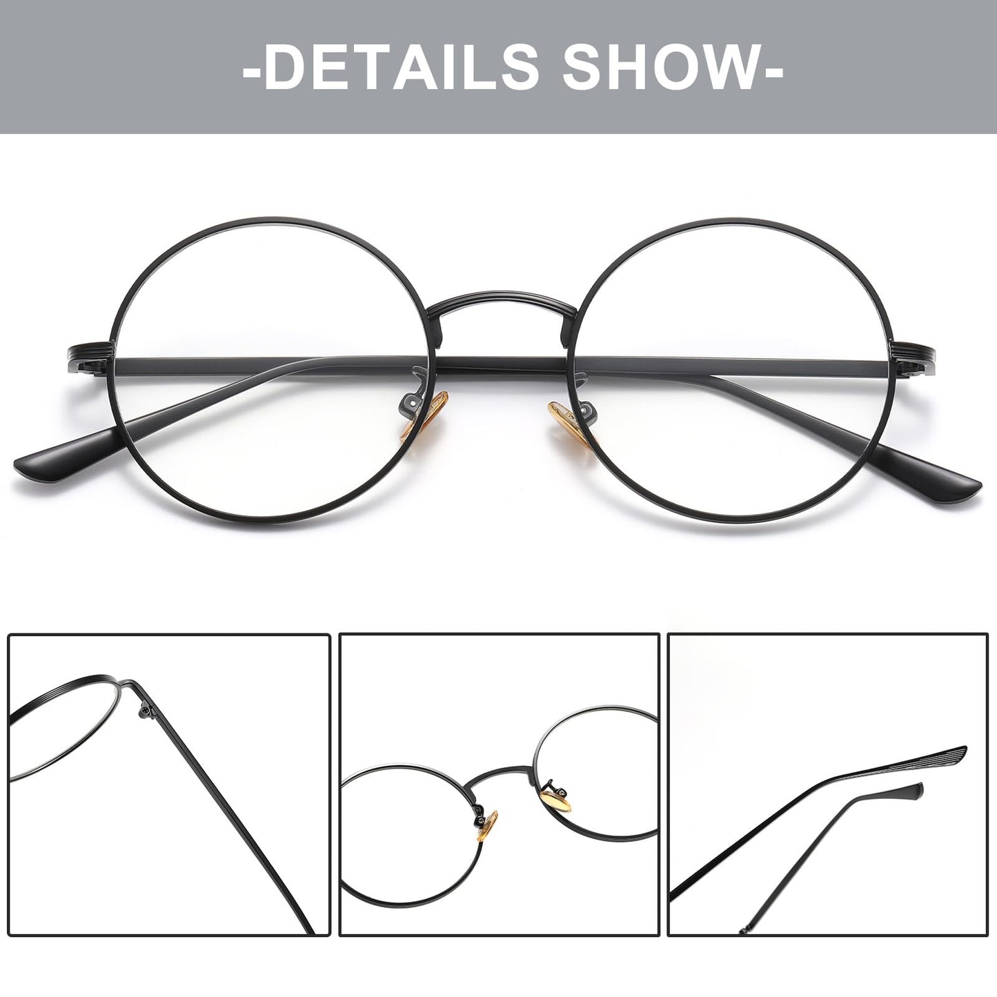 D Lolylad Classic Round Glasses for Women Men Retro Circle Clear Lens Non-Prescription Metal Frame Glasses