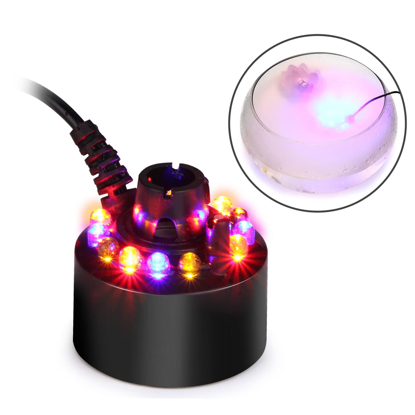 AGPTEK 12 LED Mist Maker Water Fountain Pond Fog Atomizer Air Humidifier, Ideal For Indoor or Outdoor Fountains, Water Feature Use.