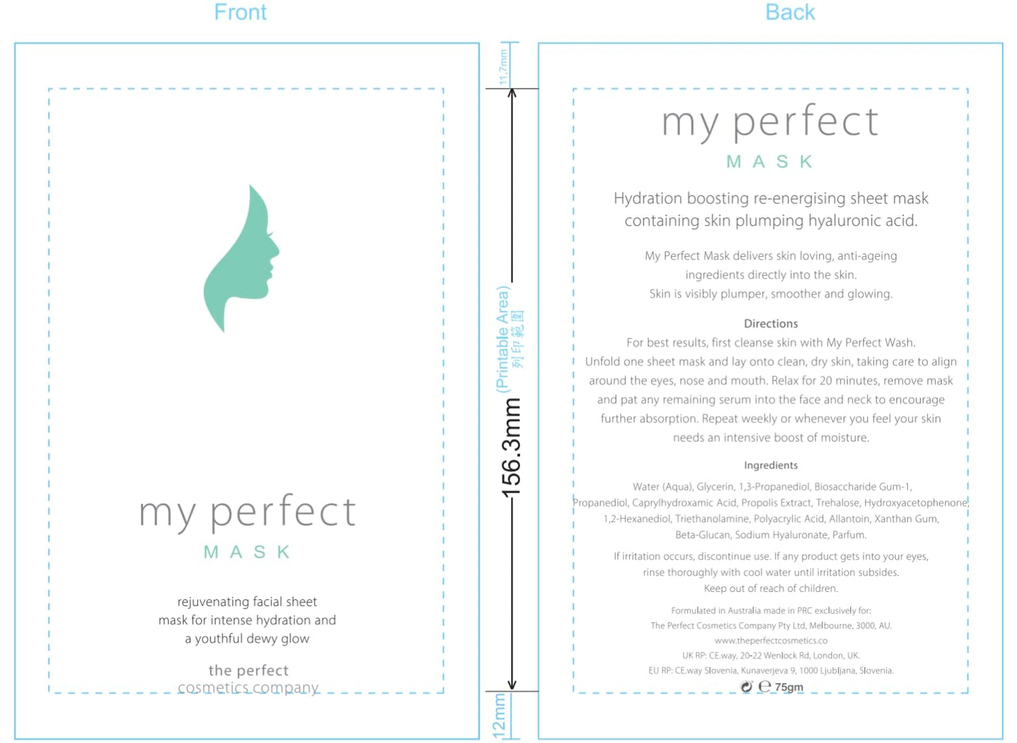 My Perfect The Perfect Cosmetics Company Mask Hyaluronic Sheet Masks For Intense Hydration & Youthful Dewy Glow For All Skin Typ