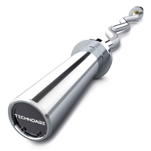 TECHNOAGE EZ Curl Bar, 47" Olympic Curl Bar(350LBS Capacity) Solid Chrome Barbell with Copper Sleeve and Bearing for 2-inch Plates