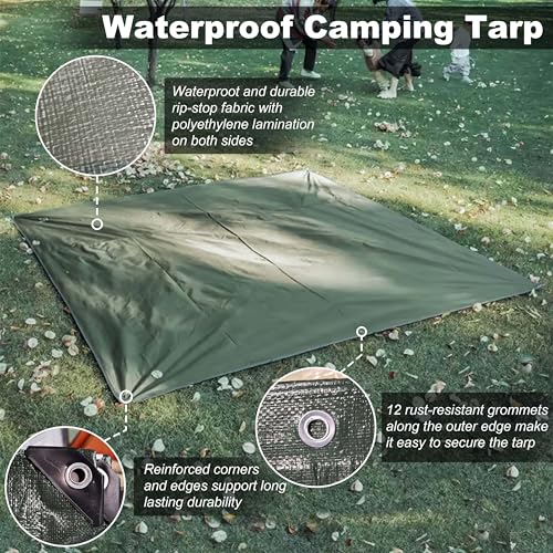 Thickened High-Density PE Tarpaulin Durable & Ultra-Light Tent Footprint, Portable Waterproof CampingTarp, Suitable for Mu...