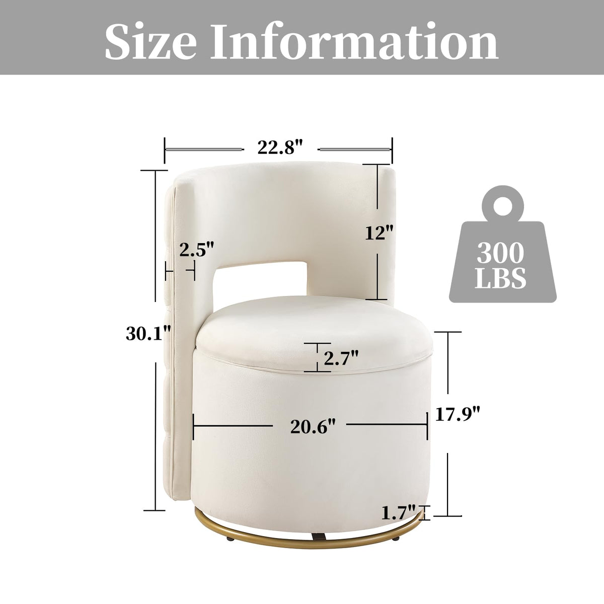 Tassullo Swivel Chair with Storage for Living Room, Round Velvet Vanity Chair with Tufted Button Back, Pillow Included (Beige)