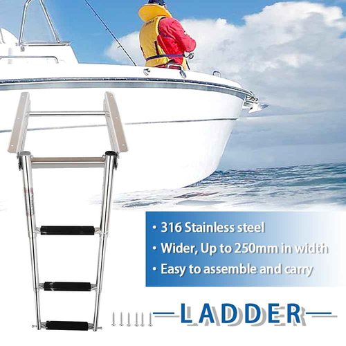 Mojiate Made 3 Step Telescoping Folding Boat Ladder Boarding Stepladder with Press-Type Spring for Boat Yacht Swimming Pool and More, Rated to 400 Pounds