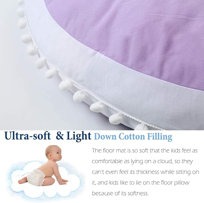 Kishome Large Floor Pillow Kids Round Floor Cushion Seating, 35 inches Big Circle Pillow, Round Floor Pillows Seating for Children, Oversized Mat for Reading Nook Teepee Playroom Nursery, Purple