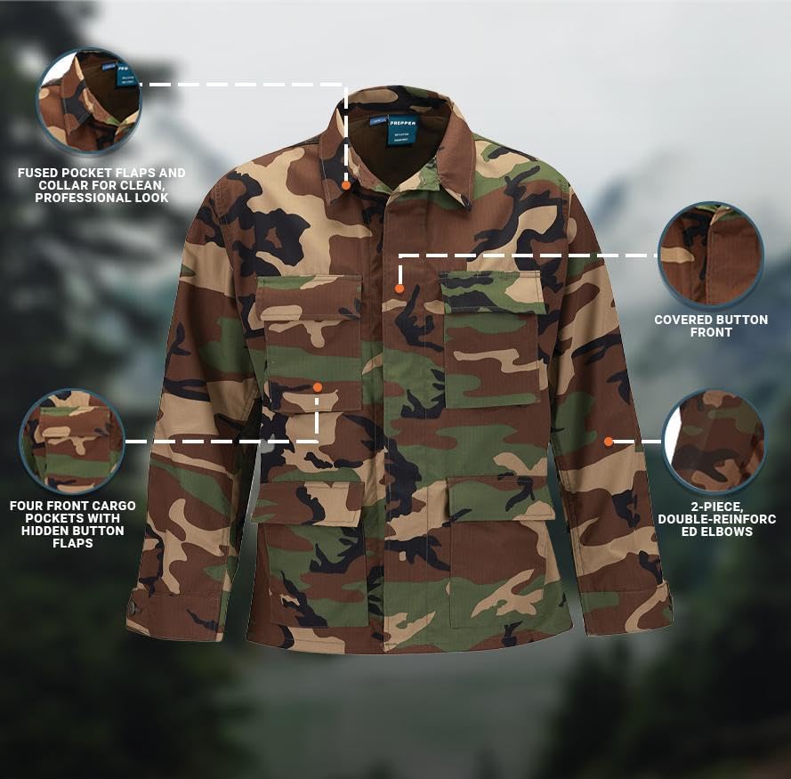 Propper Men's Uniform Ripstop BDU Coat, Woodland, 60% Cotton, 40% Polyester, X-Large