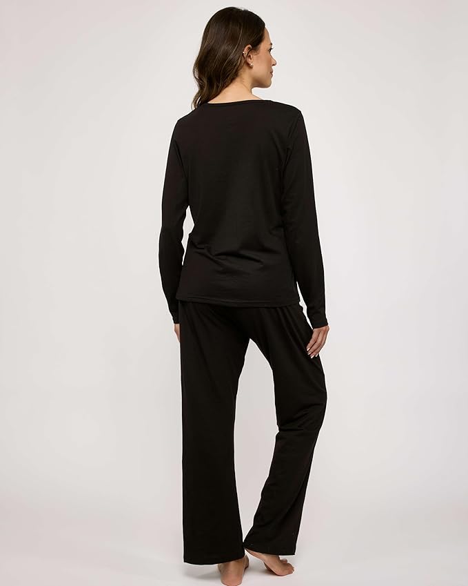 Real Essentials 2 Pack Women's Soft Cotton Long Sleeve Pajama Set with Pants - Lounge Sets for Women (Available In Plus)