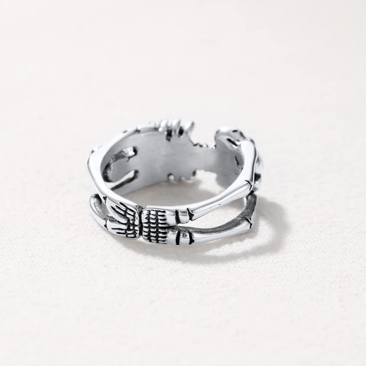 U7 Gothic Skull Ring Stainless Steel Skeleton Biker Ring Men Women 9mm Wide Band Halloween Rings Size 10