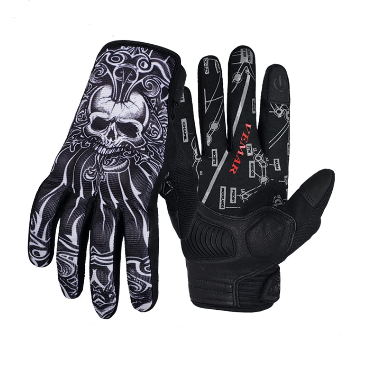 EXCEREY Skull Ghost Touchscreen Compatible Riding MTB Bike Gloves for Running Climbing Riding Biking Outdoor Sports, Gift for Men Women(Black, Size L)