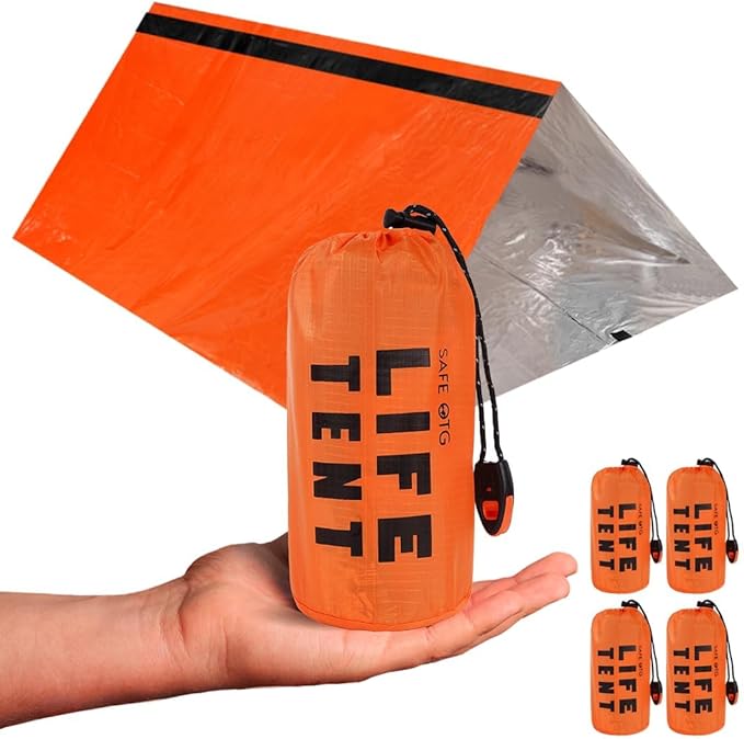 Emergency Survival Tent Life Shelter 2 Person Mylar Tube Tents Tarp with Whistle & Paracord Year-Round All Weather Protect...