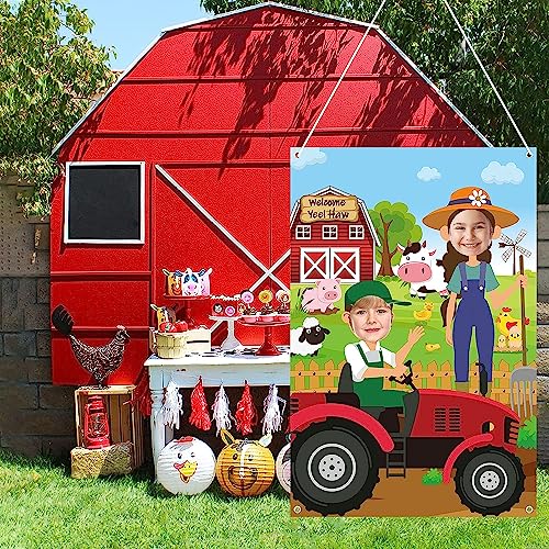 Haooryx Farm Animals Photobooth Props - Farm Animals Large Satin Fabric Photo Booth Props Backdrop Face in Hole Background...
