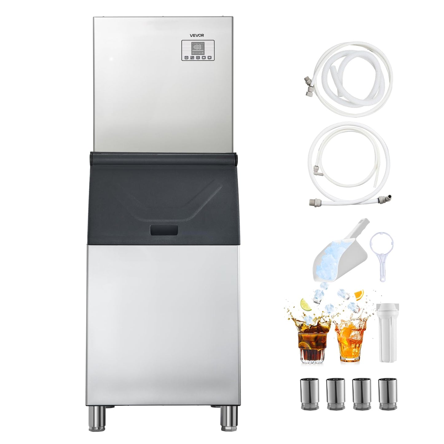 VEVOR Commercial Ice Maker Machine, 400LBS/24H Ice-Making Machine with 300LBS Stainless Steel Storage Bin, Auto Self-Cleaning Ice Maker with Touchscreen for Bar Cafe Restaurant Business Commercial