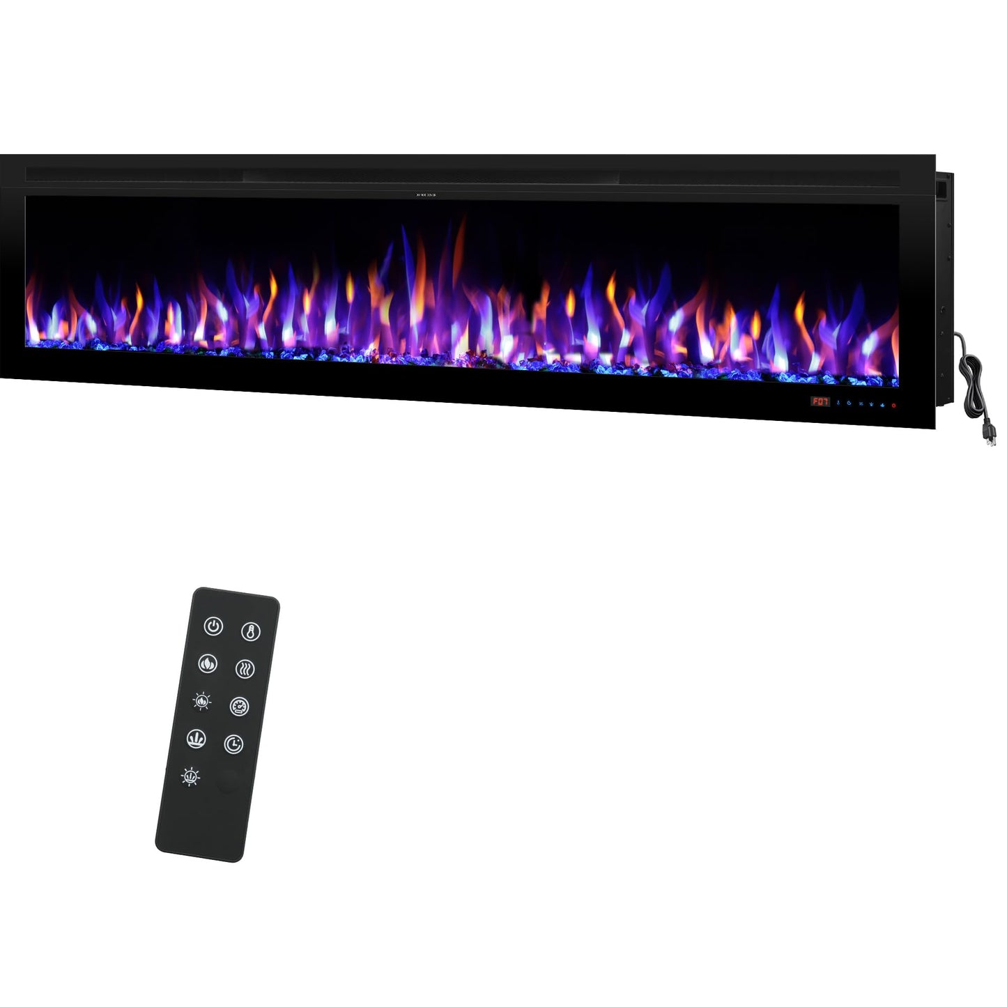 Kentsky 74" Electric Fireplace, Wall Mounted & Insert Electric Fireplace, W/Mixed Color Flame, Adjustable Brightness & Speed, 0-8H Timer, Thermostat, 750w/1500w, Balck