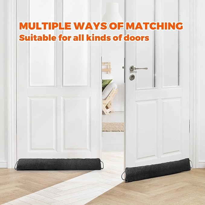 Holikme Weighted Door Draft Stopper 32 inch, Heavy Duty Under Door Draft Blocker Bottom Door Seal Noise and Air, Door Guard Saving Energy, Black
