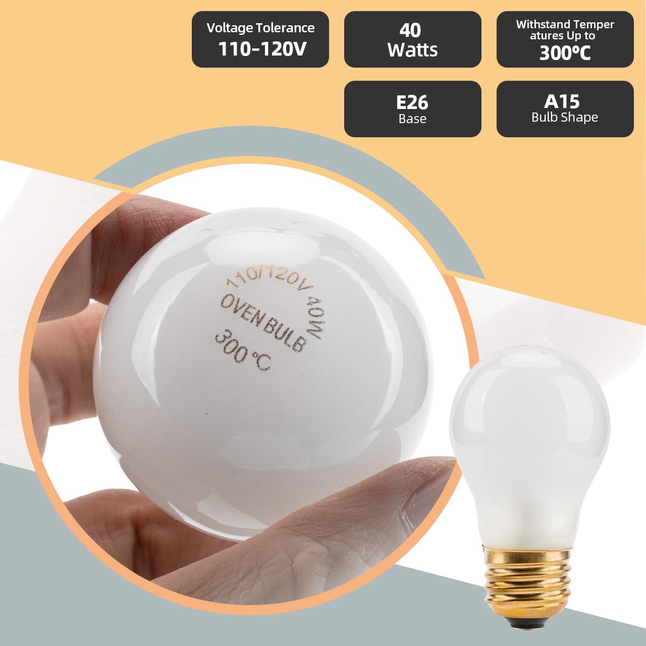 GRONGU 02.30.265.00 40 Watt Light Bulb Compatible with Hatco Heat Lamp Bulb, 120V E26 Oven Light Bulb 40W High Temp, 8 Packs