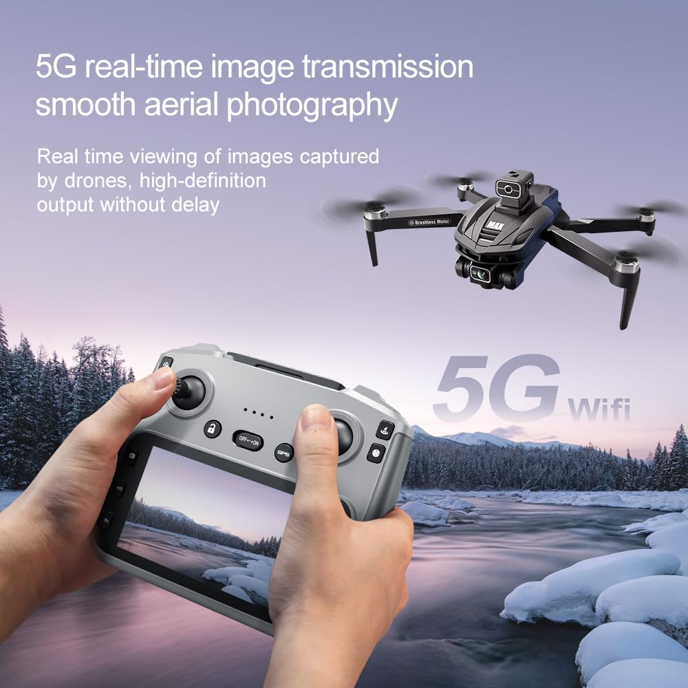 GPS Drone with 4K Dual Cameras, 4.5in Large-Screen Remote - Infrared Obstacle Avoidance, LED Night Lights, Brushless Motors, 2 Rechargeable Batteries, FPV Real-Time Transmission, Hovering Altitude Hold Mode, GPS Auto Return, Follow Me Mode - Foldable Ligh
