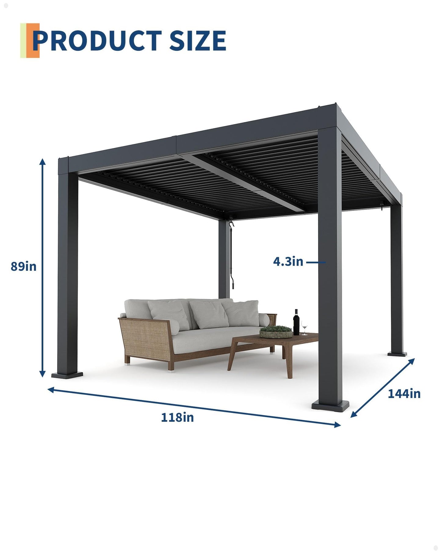 Garveelife All-Aluminum Louvered Pergola 10 ft x 12 ft, Outdoor Pergola with Adjustable Louvered Roof, Reinforced Aluminum Frame, Integrated Drainage System, Hardtop Gazebo for Patio, Deck, Gray