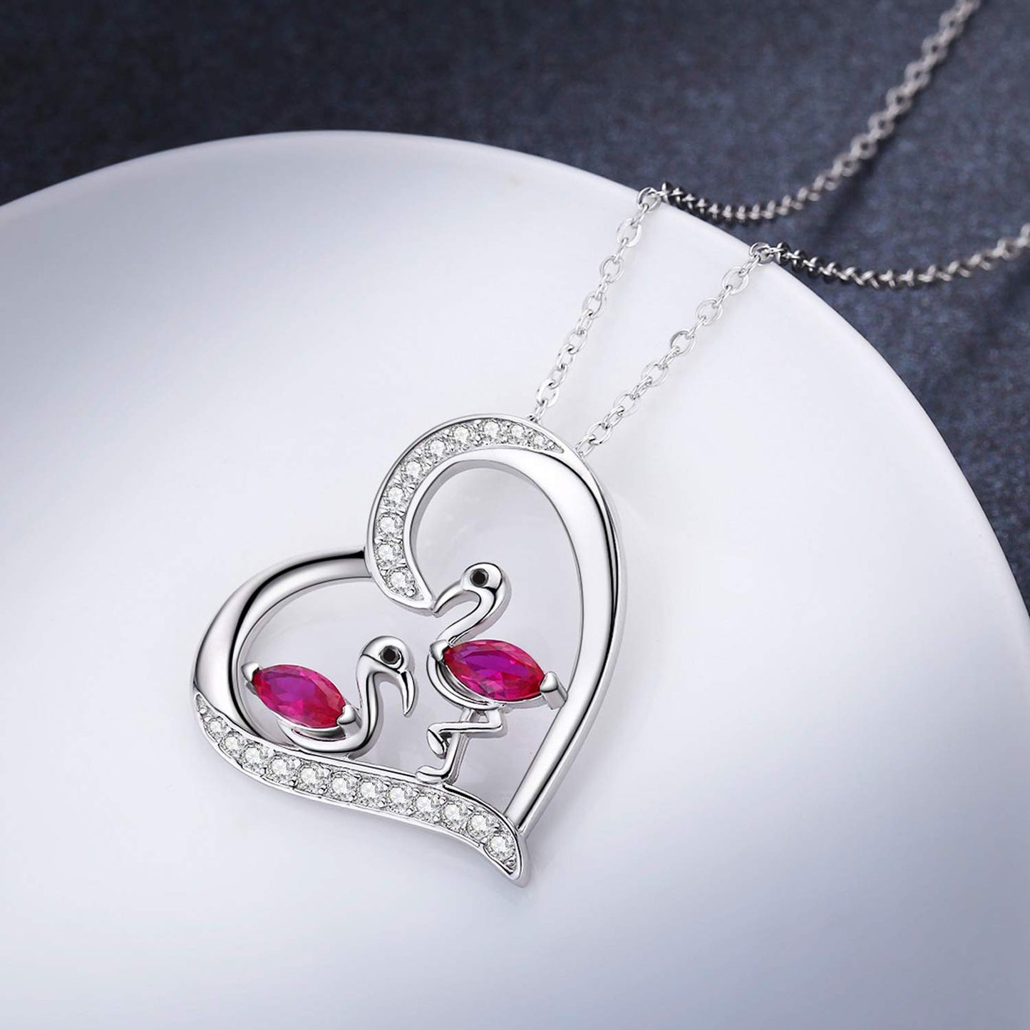 JUSTKIDSTOY Flamingo Gifts for Women 925 Sterling Silver Flamingo Necklace with Cubic Zirconia Pink Bird Jewelry Summer Birthday Gift for Girlfriend Daughter