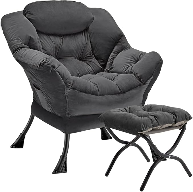 Congermom Lazy Chair with Folding Ottoman Modern Large Accent Chair,Contemporary Lounge Leisure Sofa Chair with Armrests U...