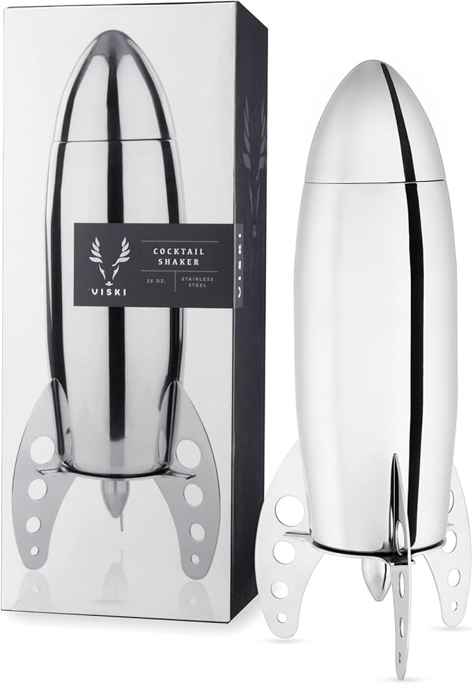 Viski Rocket Cocktail Shaker with Strainer Bar Set for Cold Brew Cocktails, Margarita, Espresso Martini, Stainless Steel M...
