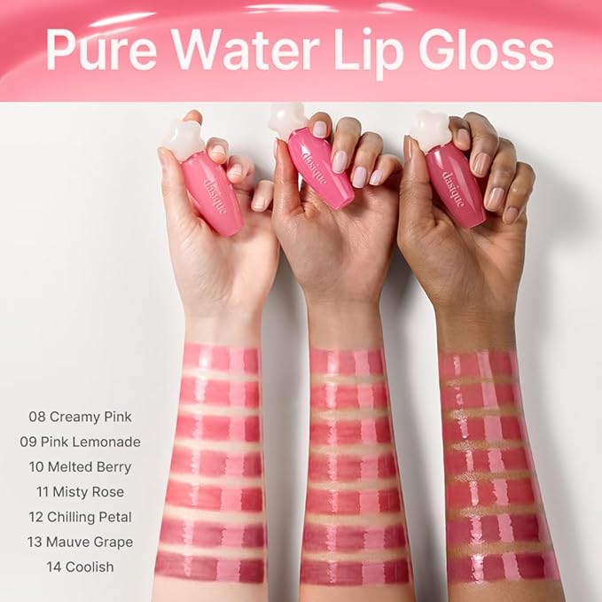 dasique Pure Water Lip Gloss #11 Misty Rose 0.09 oz | Variety of Colors | Dewy Gloss | Buildable Gloss Tesxture | Non-Sticky | K-beauty