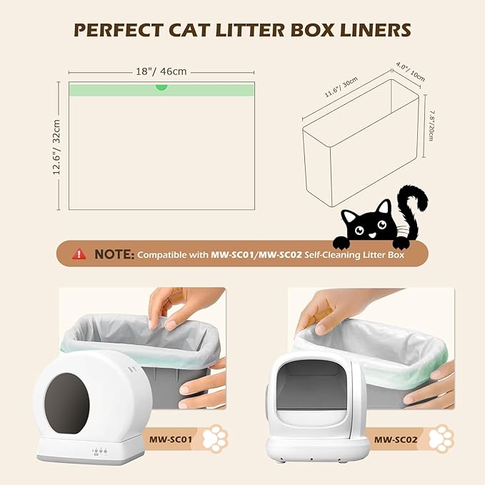 Automatic Cat Litter Box Liners Bags Compatible with MeoWant-SC01 & MeoWant-SC02, Self-Cleaning Kitty Litter Liners Bags, Heavy-Duty Thick Drawstring Replacement Liner Bag 18" x 12.6" (30 PCS)