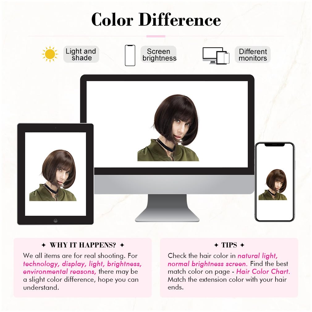 REECHO 11 Short Bob Wig with bangs Synthetic Hair for White Black Women Color: Dark Brown