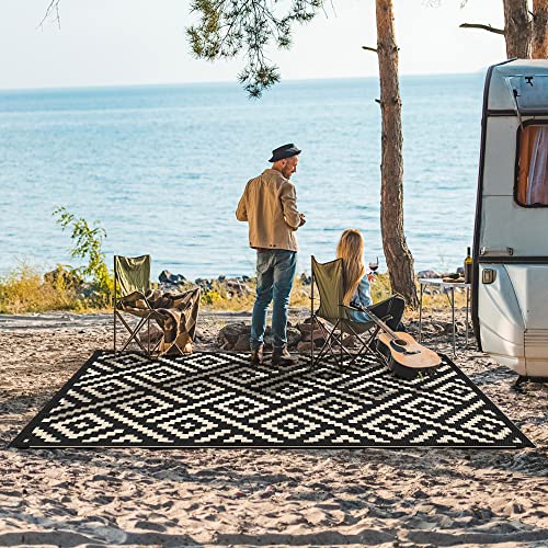 GENIMO 5x8 Outdoor Rug Waterproof, Reversible Mats, Area Rug, Plastic Outside Carpet, Geometric Rv Mat for Patio Camping R...