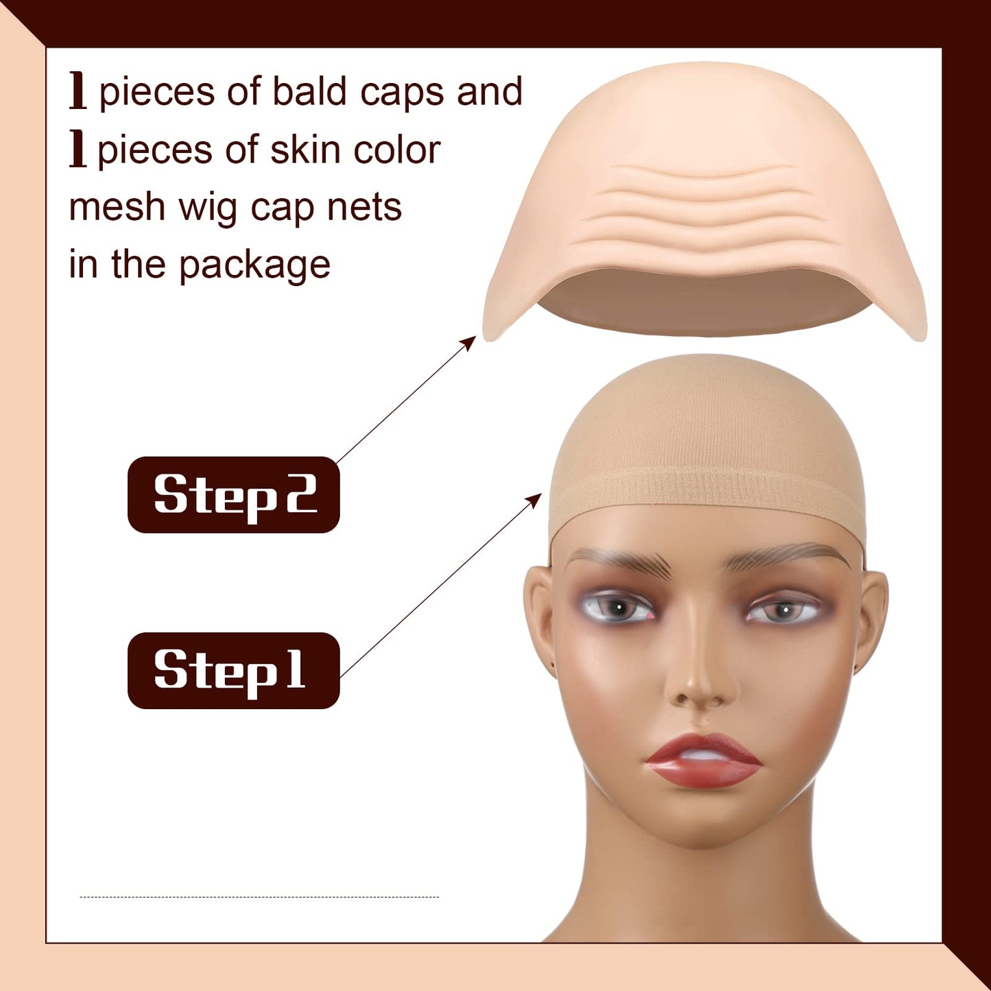 Syhood 2 Pieces Halloween Bald Cap Makeup Latex Bald Head Wig Caps Cosplay Costume for Adults(Beige,Medium)
