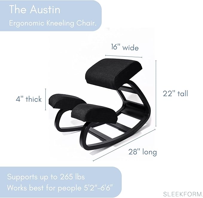 Sleekform Ergonomic Kneeling Chair | Rocking Balancing Wood Knee Stool | Posture Chair for Bad Backs, Neck Pain & Spine Tension Relief | Orthopedic Balance Seat & Thick Comfortable Knees Cushions