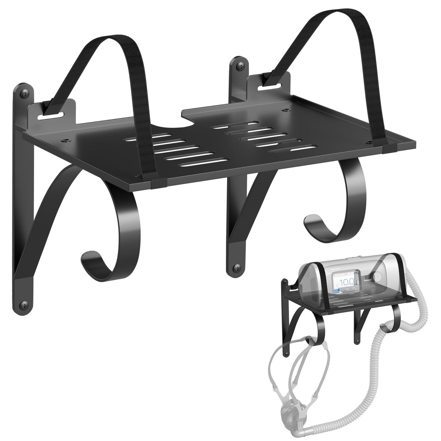 CPAP Wall Mount Shelf Stand for ResMed AirSense 10/11 CPAP Hose Holder for Bed, Heavy Duty CPAP Holder Bedside with Extra Large Surface, Adjustable Hose Hanger & Mask Hook, Space-Saving & Durable