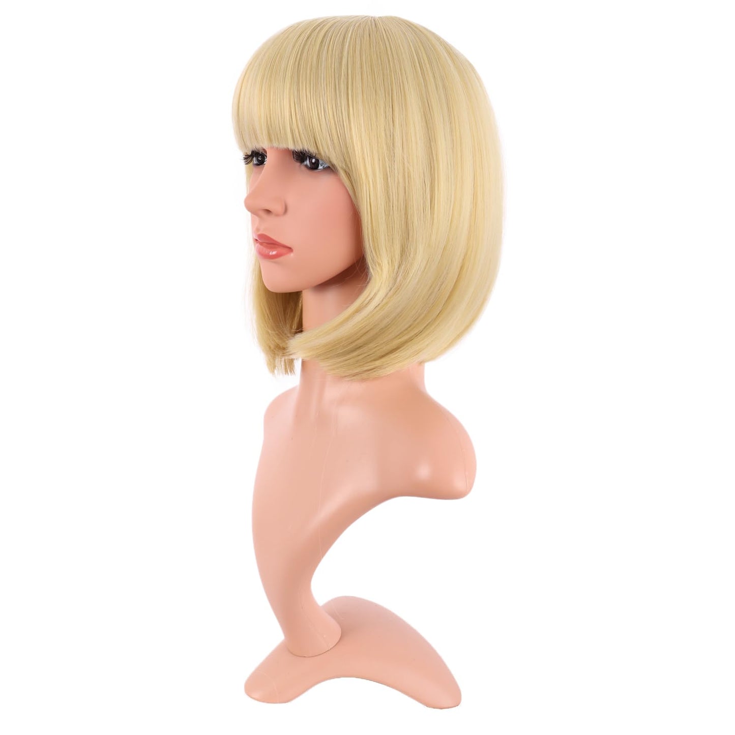 MapofBeauty 12 Inch /30 cm Fashion Lady Short Straight Synthetic Flat Bangs Bob Wig (Mixed Golden)