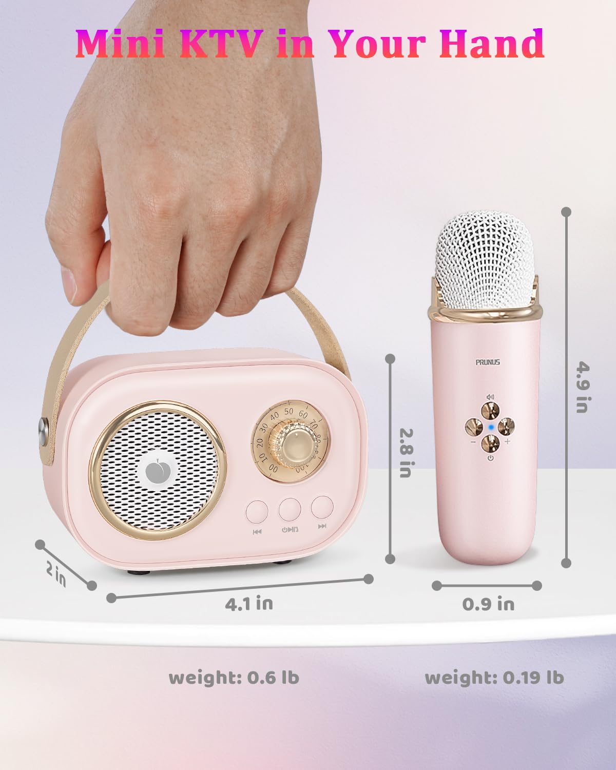 PRUNUS C20 Mini Karaoke Machine Portable Bluetooth Speaker with Wireless Microphone 6 Sound Modes for Adults&Kids Birthday Home Farmily Friends Party Gifts for Girls Boys Friends-Pink