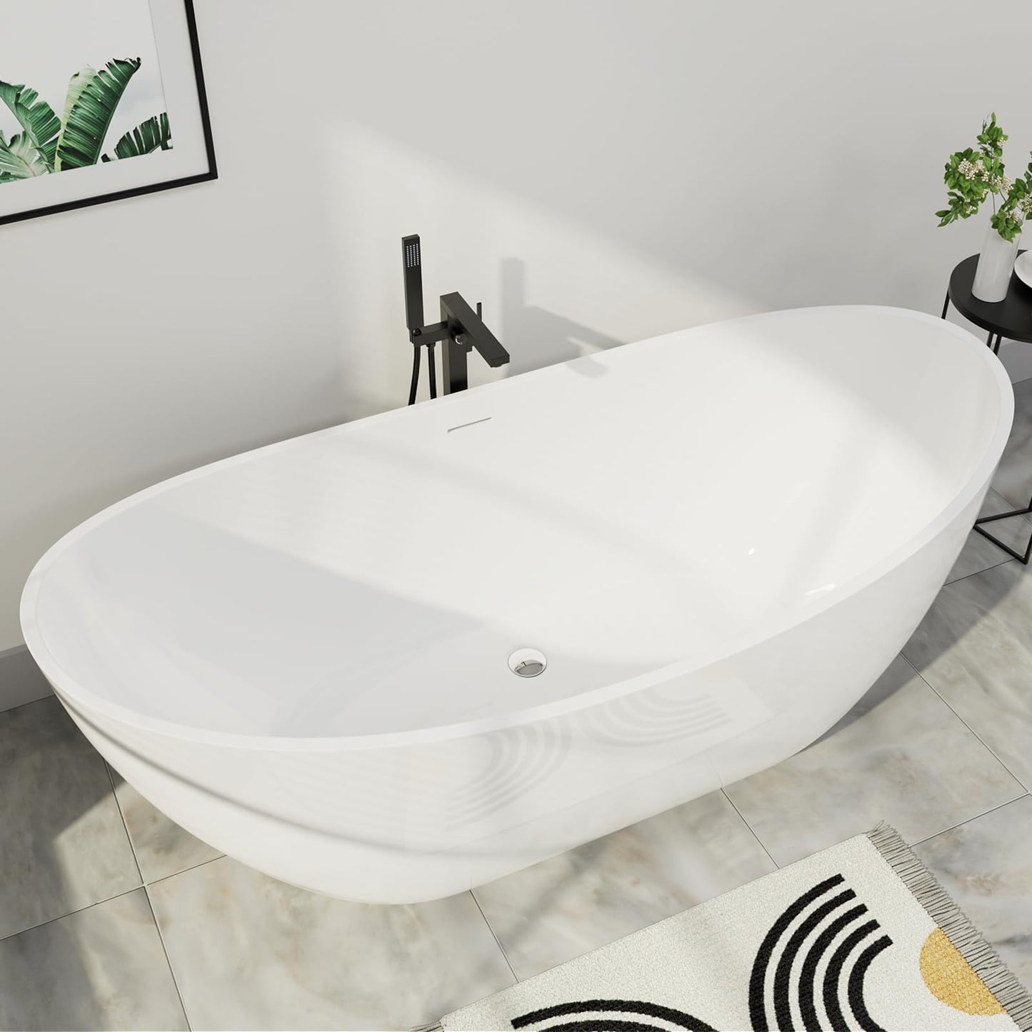 Mokleba 67" Lucite Acrylic Freestanding Bathtub, Double Slipper Shape Contemporary Soaking Tub with Toe-tap Chrome Drain, Slotted Overflow, cUPC Certified, Glossy White
