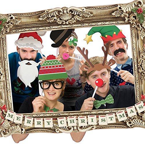 Festive Holiday Christmas Photo Booth Props with Card Frame Holiday Party Decoration and Entertainment