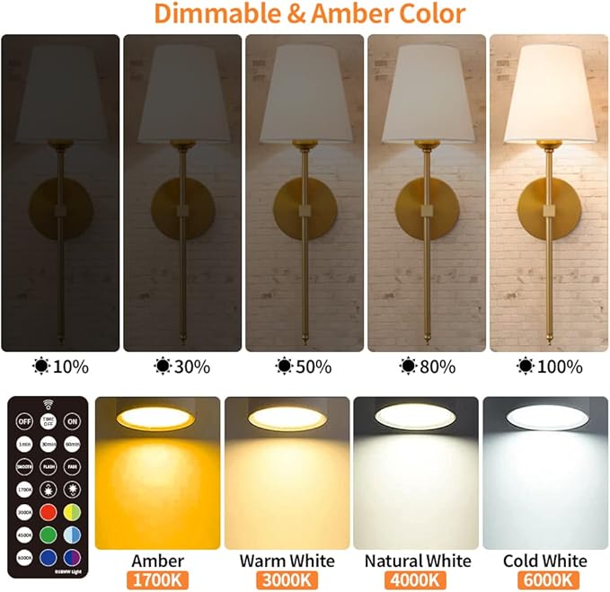 BLUEYE E12 Rechargeable Light Bulb,2Packs,300LM,40W Equivalent,Detachable Charging,4 Color Temperature,Remote Control Puck Emergency Lamp,Timer,Dimmer,Dia 62mm x H85mm for Non-Hardwired