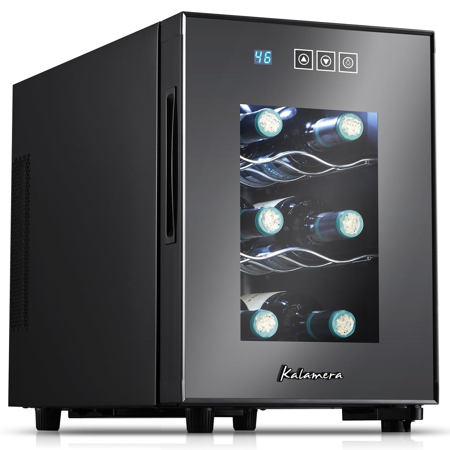 Kalamera Wine Cooler Refrigerator, 6 Bottle Small Wine Fridge,Mini Freestanding Wine Cellars Glass Door for Home, Office,46-66℉ Digital Temperature Control With White Light